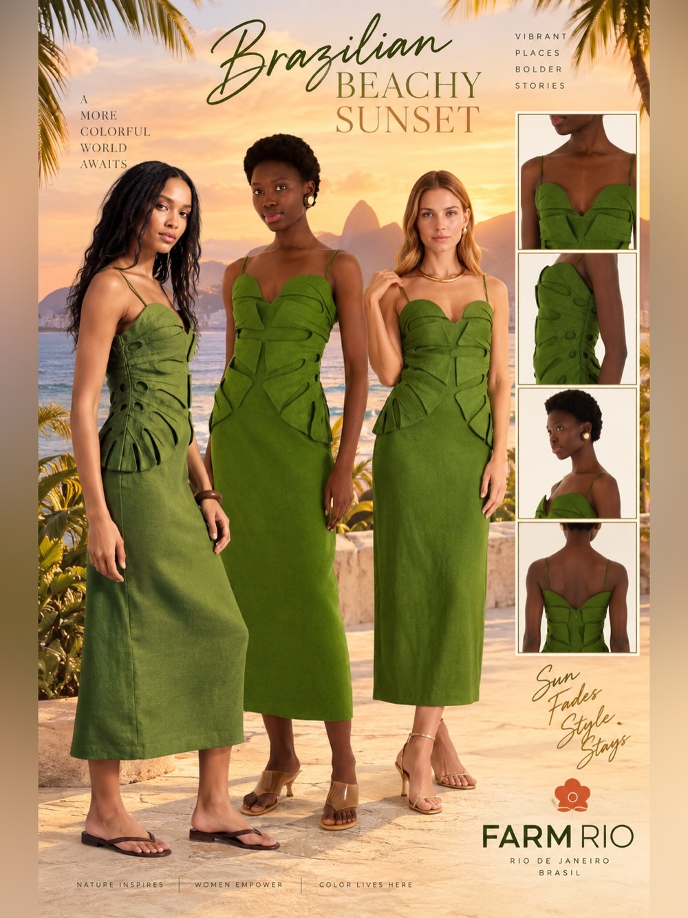 FARM Rio - Linen Monstera Leaf Midi Dress
